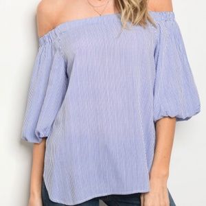 Off-the shoulder 3/4 sleeve striped shirt. S, M, L